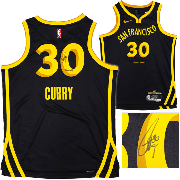 Golden State Warriors Stephen Curry Autographed Black Nike Swingman City Edition Jersey Size 48 "Wardell" Beckett BAS Witness