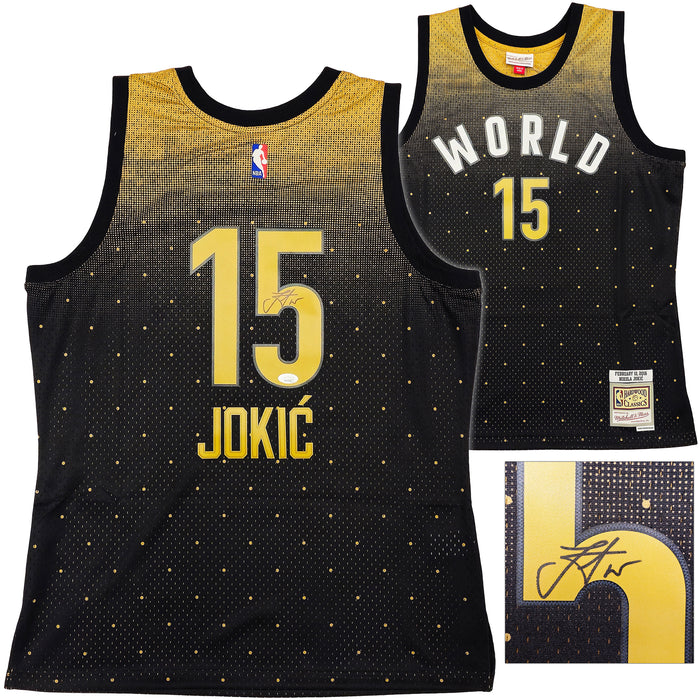 Denver Nuggets Nikola Jokic Autographed Black Authentic Mitchell & Ness HWC Swingman 2016 All Star Game World Jersey Size L JSA