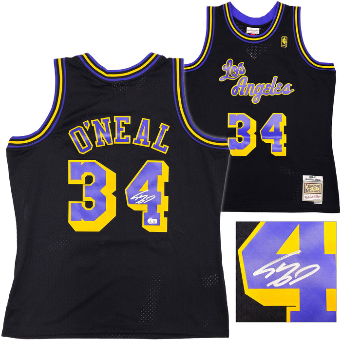 Los Angeles Lakers Shaquille Shaq O'Neal Autographed Black Authentic Mitchell & Ness 1996-97 HWC Swingman Jersey Size XL Beckett BAS Witness