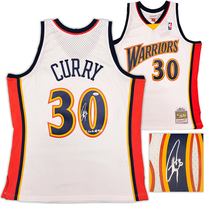 Golden State Warriors Stephen Curry Autographed White Authentic Mitchell & Ness 2009-10 HWC Swingman Rookie Year Jersey Size L "I Can Do All Things ..." JSA