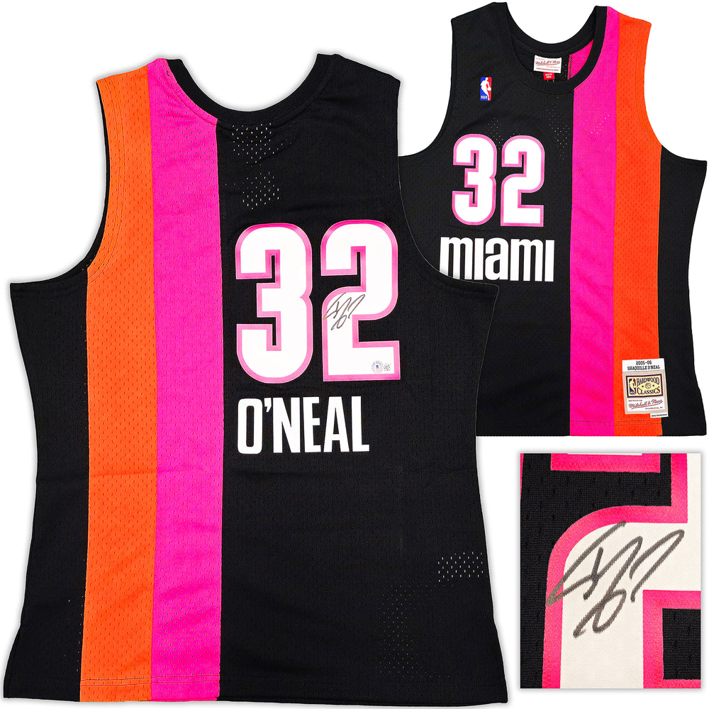 Miami Heat Shaquille Shaq O'Neal Autographed Black Authentic Mitchell & Ness 2005-06 HWC Swingman Jersey Size L Beckett BAS Witness