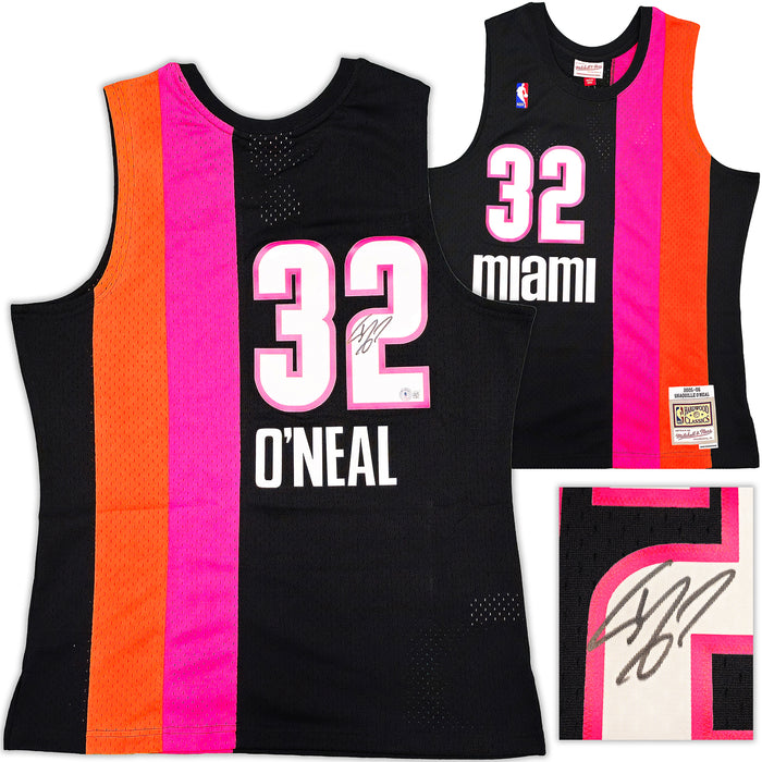 Miami Heat Shaquille Shaq O'Neal Autographed Black Authentic Mitchell & Ness 2005-06 HWC Swingman Jersey Size L Beckett BAS Witness