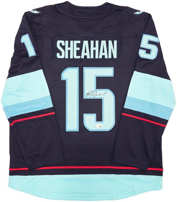 Seattle Kraken Riley Sheahan Autographed Blue Fanatics Breakaway Jersey Size XL With Inaugural Season Patch Fanatics Holo