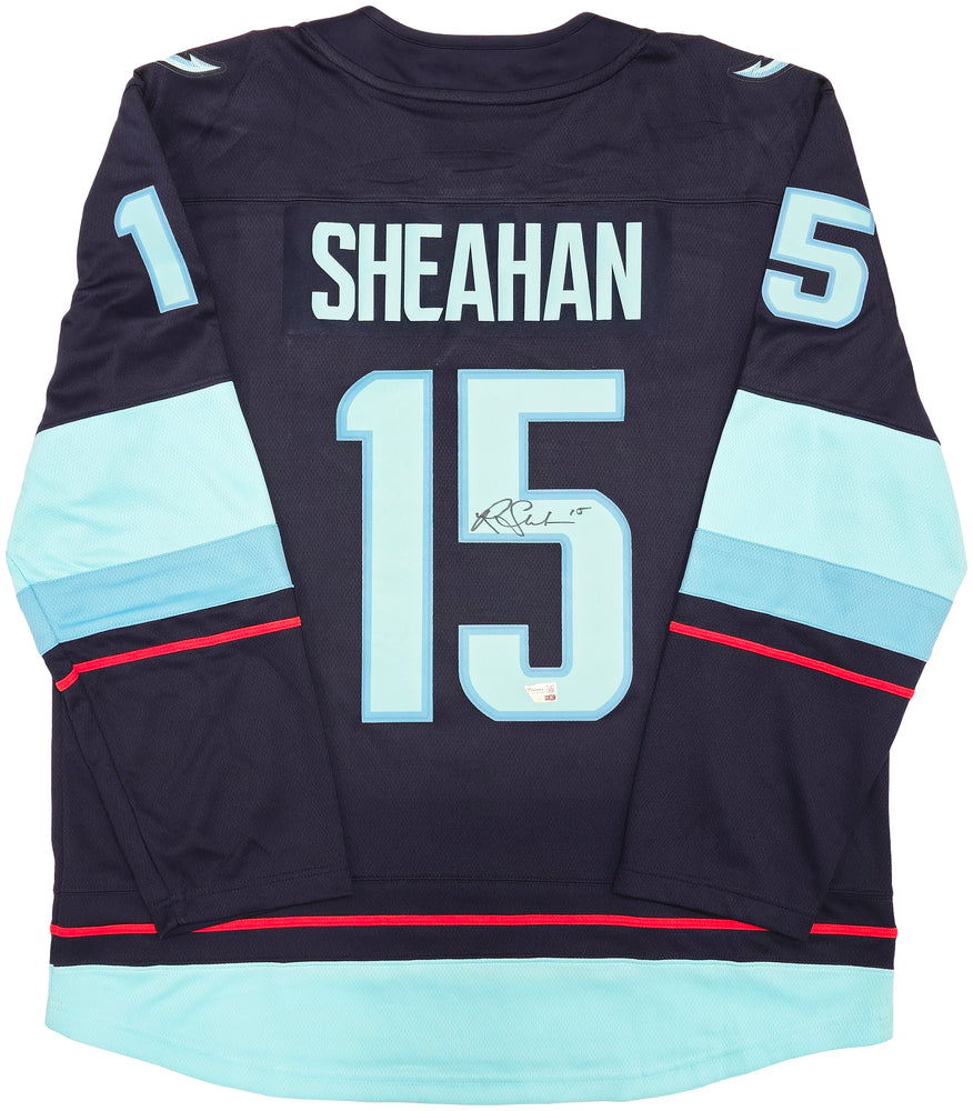 Seattle Kraken Riley Sheahan Autographed Blue Fanatics Breakaway Jersey Size XL With Inaugural Season Patch Fanatics Holo