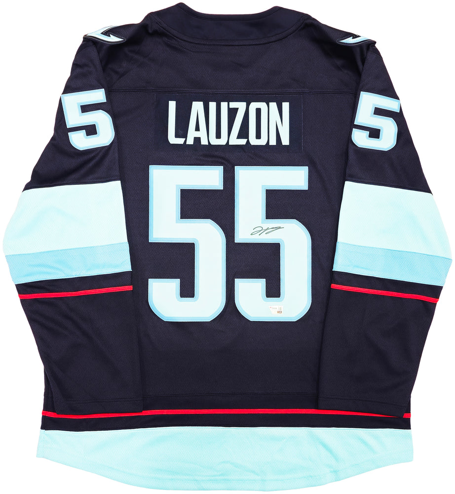 Seattle Kraken Jeremy Lauzon Autographed Blue Fanatics Breakaway Jersey Size XL With Inaugural Season Patch Fanatics Holo