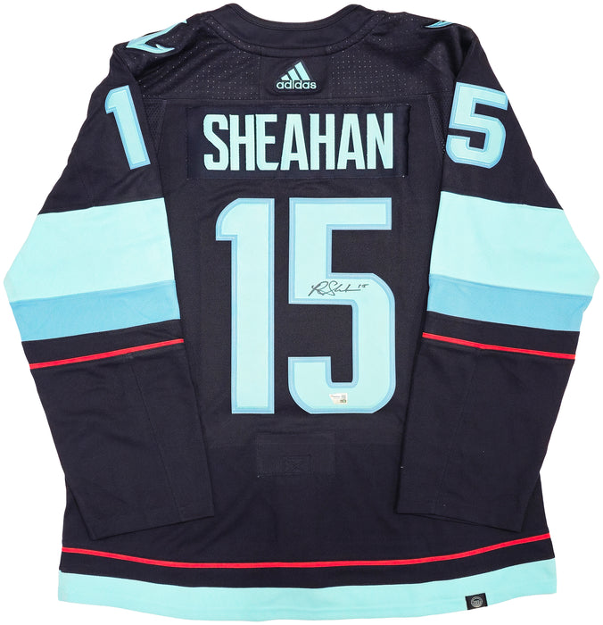 Seattle Kraken Riley Sheahan Autographed Blue Adidas Authentic Jersey Size 54 With Inaugural Season Patch Fanatics Holo