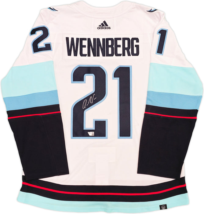 Seattle Kraken Alexander Wennberg Autographed White Adidas Authentic Jersey Size 54 With Inaugural Season Patch Fanatics Holo