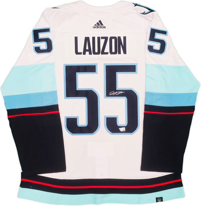 Seattle Kraken Jeremy Lauzon Autographed White Adidas Authentic Jersey Size 54 With Inaugural Season Patch Fanatics Holo
