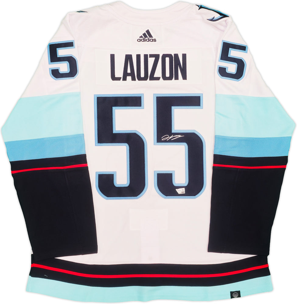 Seattle Kraken Jeremy Lauzon Autographed White Adidas Authentic Jersey Size 54 With Inaugural Season Patch Fanatics Holo