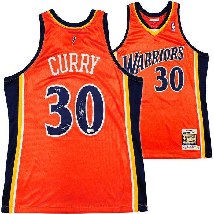 Golden State Warriors Stephen Curry Autographed Orange Authentic Mitchell & Ness 2009-10 HWC Authentic Rookie Jersey Size 44 "Baby Faced Assassin" Beckett BAS QR