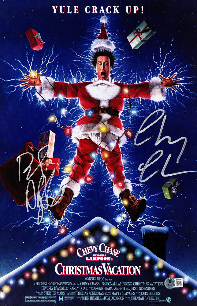 Chevy Chase & Beverly D'Angelo Autographed 11x17 Christmas Vacation Movie Poster Christmas Vacation Beckett BAS Witness