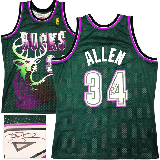 Milwaukee Bucks Ray Allen Autographed Green Authentic Mitchell & Ness 1996-97 Ray Allen HWC Swingman Jersey Size L Beckett BAS Witness