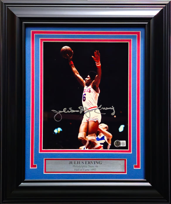 Julius "Dr. J" Erving Autographed Framed 8x10 Photo Philadelphia 76ers Beckett BAS QR #BM37813