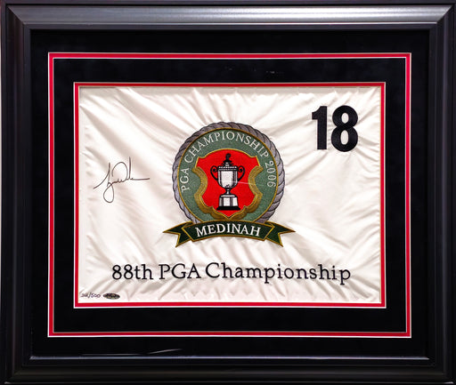 Tiger Woods Autographed Framed 2006 PGA Championship Golf Pin Flag #312/500 UDA Holo #BAM20312