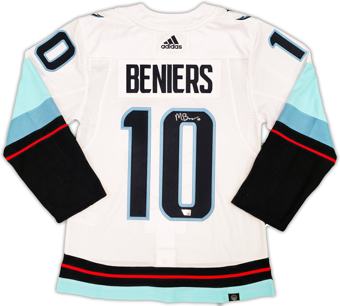 Seattle Kraken Matty Beniers Autographed White Adidas Authentic Jersey Size 44 Fanatics Holo
