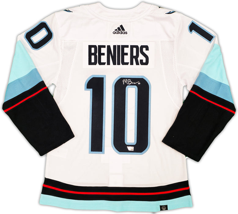 Seattle Kraken Matty Beniers Autographed White Adidas Authentic Jersey Size 44 Fanatics Holo