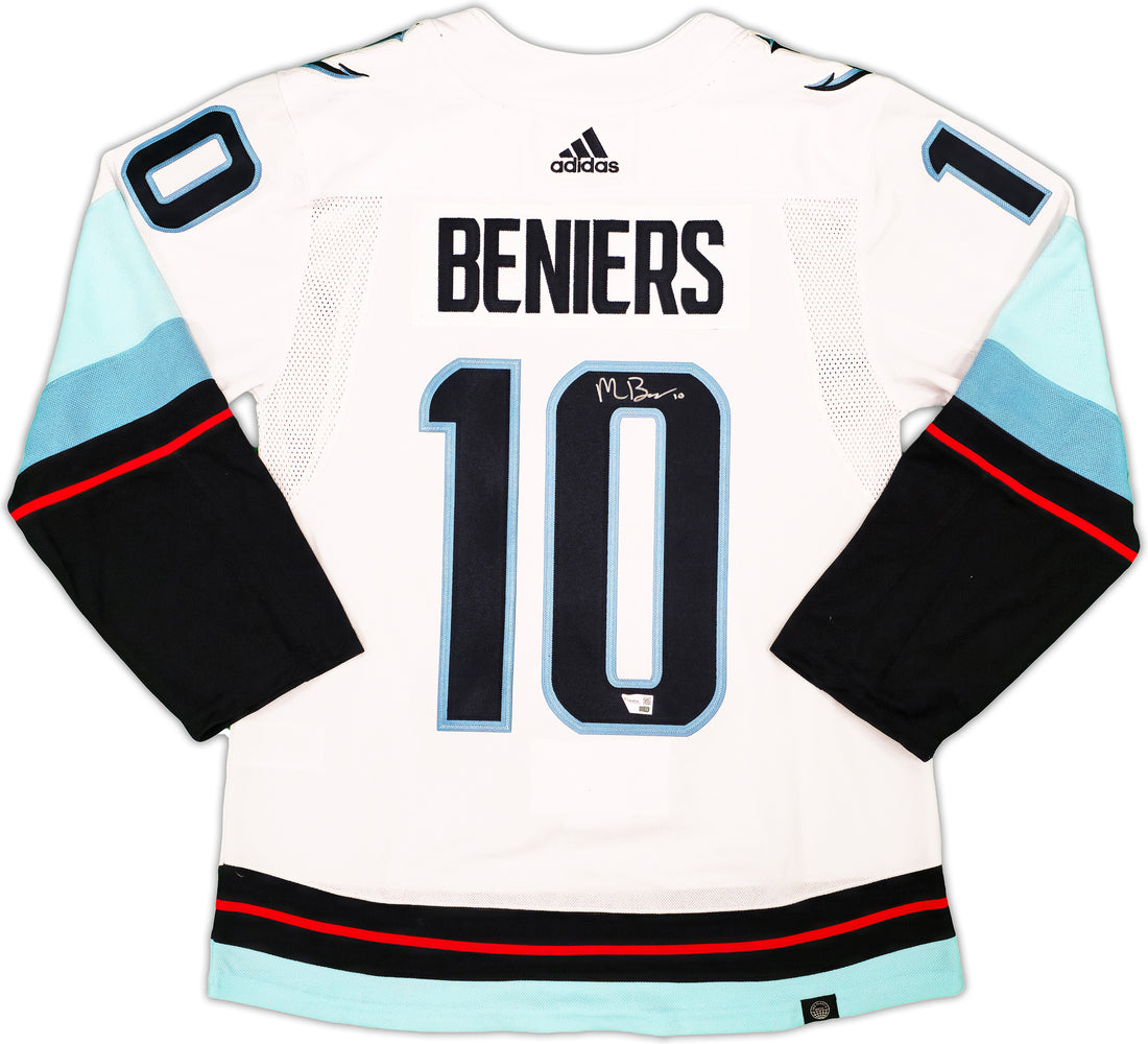 Seattle Kraken Matty Beniers Autographed White Adidas Authentic Jersey Size 46 Fanatics Holo