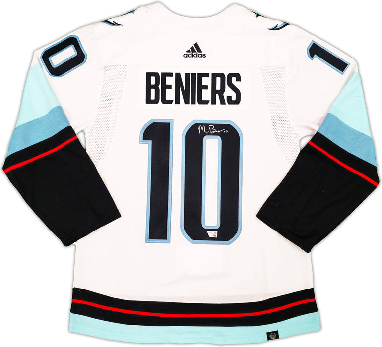 Seattle Kraken Matty Beniers Autographed White Adidas Authentic Jersey Size 46 Fanatics Holo