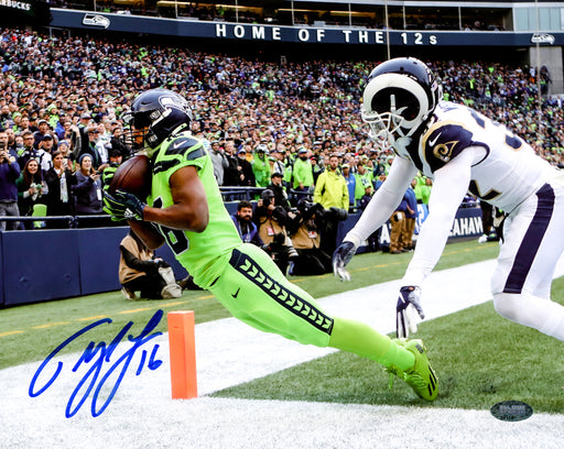 Tyler Lockett Autographed 8x10 Photo Seattle Seahawks Toe Tap Touchdown vs. Rams MCS Holo