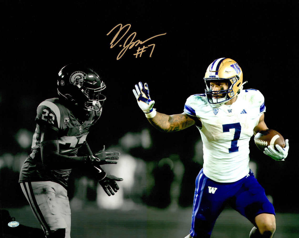 Dillon Johnson Autographed 16x20 Photo Washington Huskies vs. USC Spotlight MCS Holo