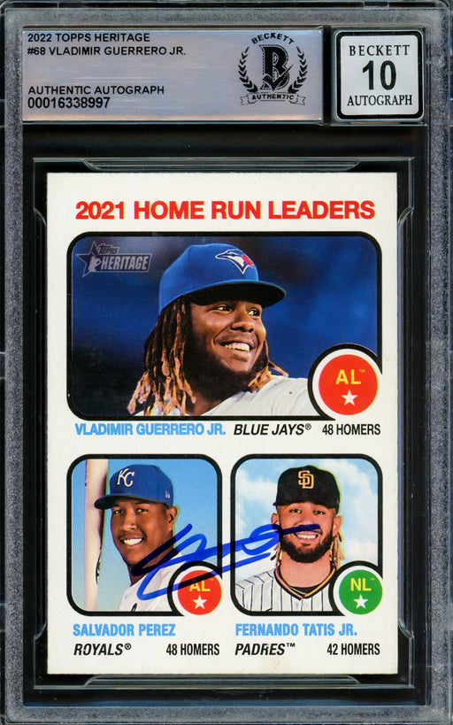 Vladimir Guerrero Jr. Autographed 2022 Topps Heritage Card #68 Toronto Blue Jays Auto Grade Gem Mint 10 Beckett BAS #16338997