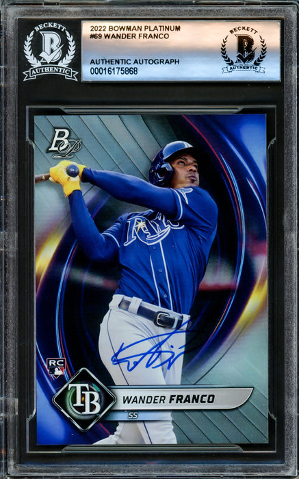 Wander Franco Autographed 2022 Bowman Platinum Rookie Card #69 Tampa Bay Rays Beckett BAS #16175868
