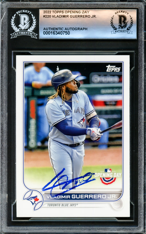 Vladimir Guerrero Jr. Autographed 2022 Topps Opening Day Card #220 Toronto Blue Jays Beckett BAS #16340750