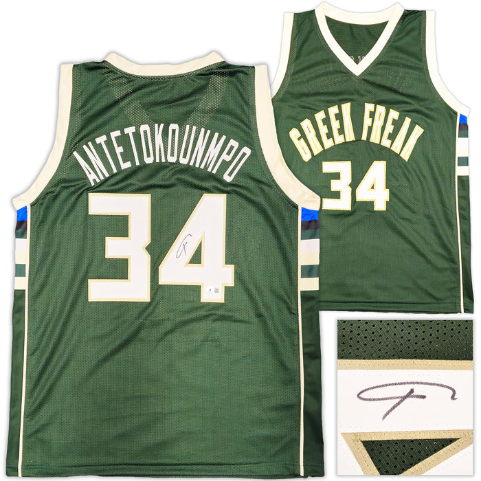 Milwaukee Bucks Giannis Antetokounmpo Autographed Green Jersey Beckett BAS Witness