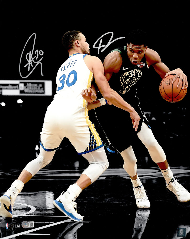 Stephen Curry & Giannis Antetokounmpo Autographed 16x20 Photo Dual Signed Spotlight Beckett BAS