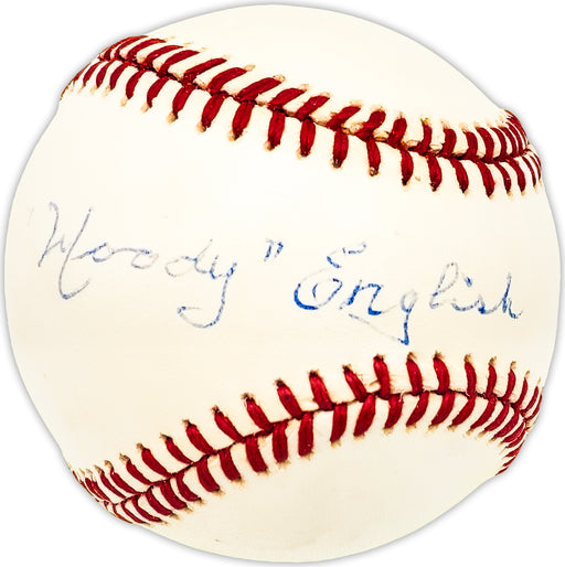 Woody English Autographed Official NL Baseball Chicago Cubs Beckett BAS QR #BM25047