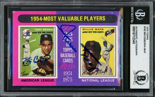 Willie Mays & Yogi Berra Autographed 1975 Topps Card #192 Beckett BAS #16712340