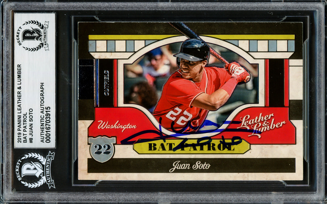 Juan Soto Autographed 2019 Panini Leather & Lumber Bat Patrol Card #BP8 New York Yankees Beckett BAS #16703915