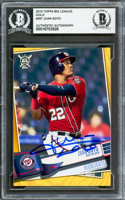 Juan Soto Autographed 2019 Topps Big League Gold Border Card #397 New York Yankees Beckett BAS #16703926