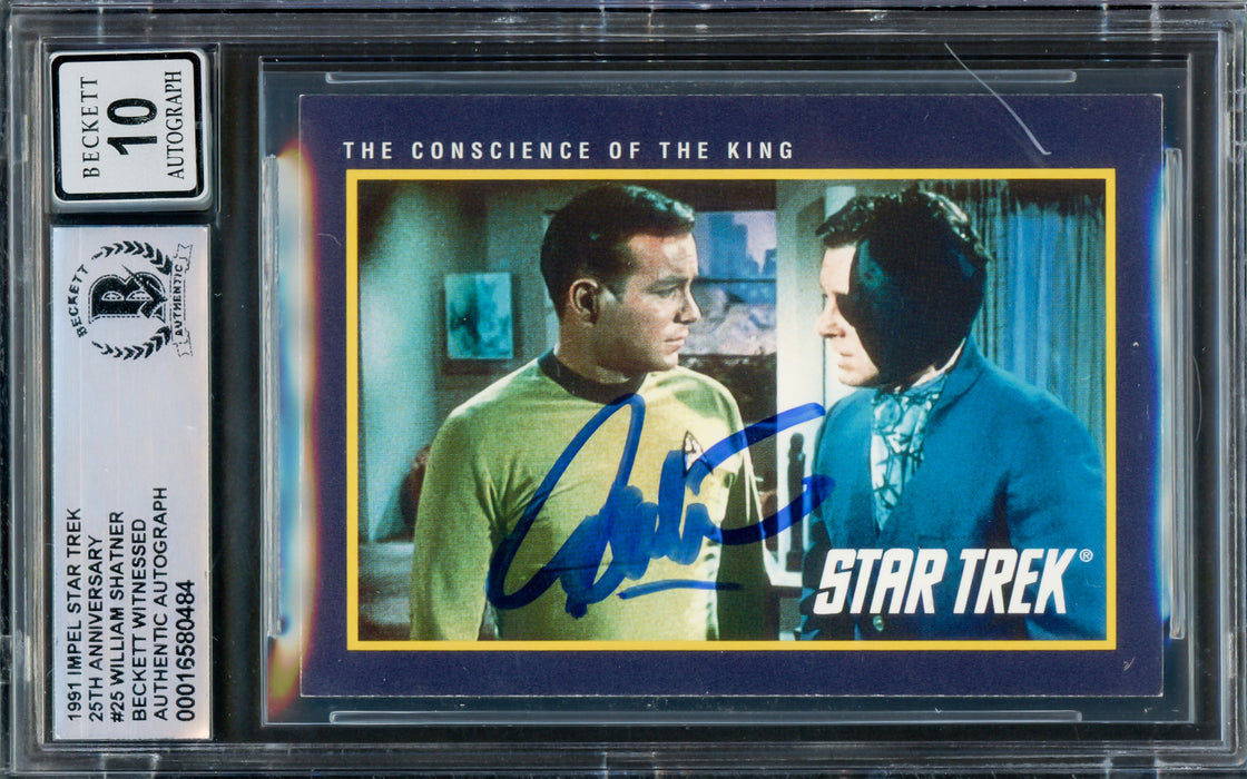 William Shatner Autographed 1991 Impel 25th Anniversary Card #25 Star Trek Captain Kirk Auto Grade Gem Mint 10 Beckett BAS #16580484