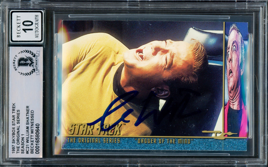 William Shatner Autographed 1997 Fleer Skybox Card #C21 Star Trek Captain Kirk Auto Grade Gem Mint 10 The Original Series Season 1 Beckett BAS #16580640