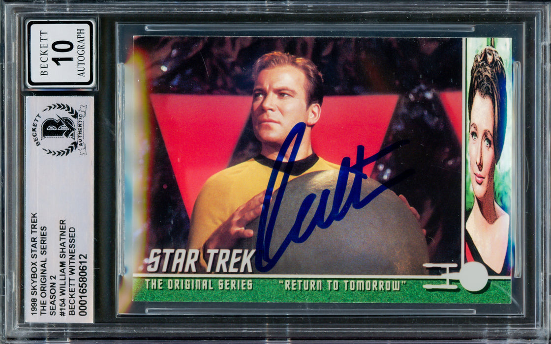 William Shatner Autographed 1998 Fleer Skybox Card #154 Star Trek Captain Kirk Auto Grade Gem Mint 10 The Original Series Season 2 Beckett BAS #16580612