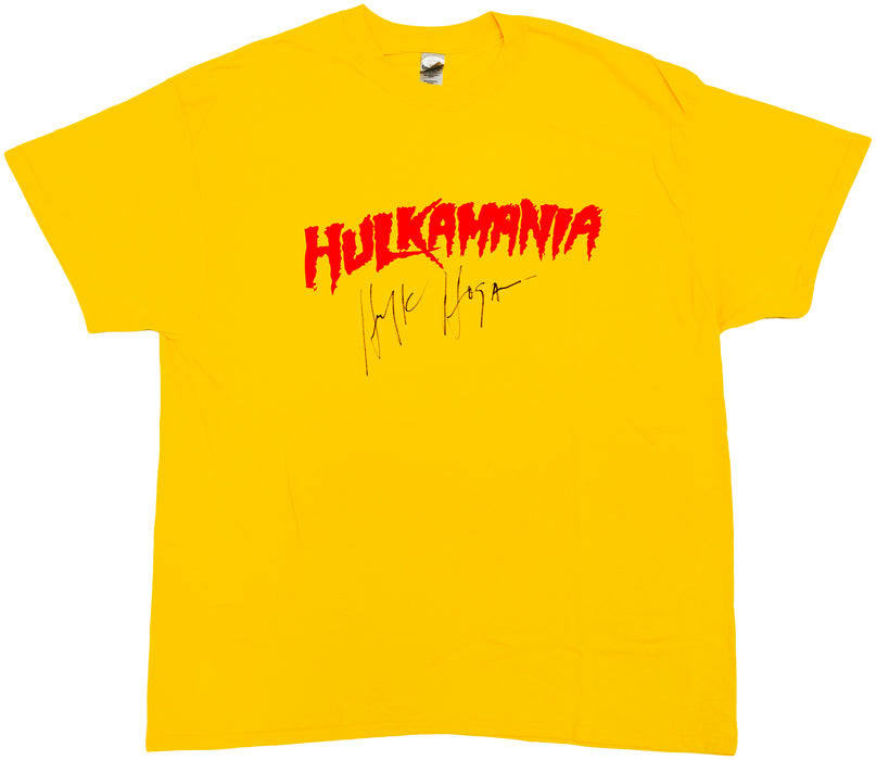 Hulk Hogan Autographed Yellow WWE Hulkamania T-Shirt JSA