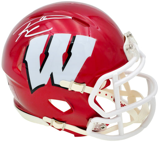 Russell Wilson Autographed Wisconsin Badgers Flash Red Speed Mini Helmet Fanatics Holo