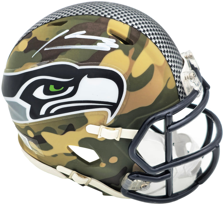 Kenneth Walker III Autographed Seattle Seahawks Camo Speed Mini Helmet Beckett BAS Witness