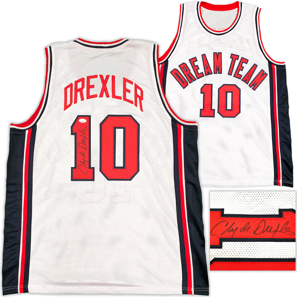 Team USA Clyde Drexler Autographed White Jersey JSA