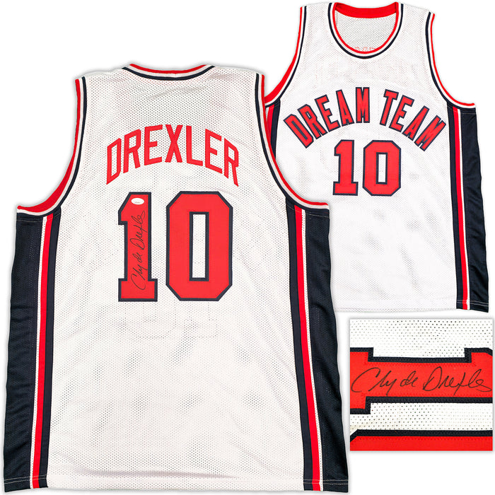 Team USA Clyde Drexler Autographed White Jersey JSA
