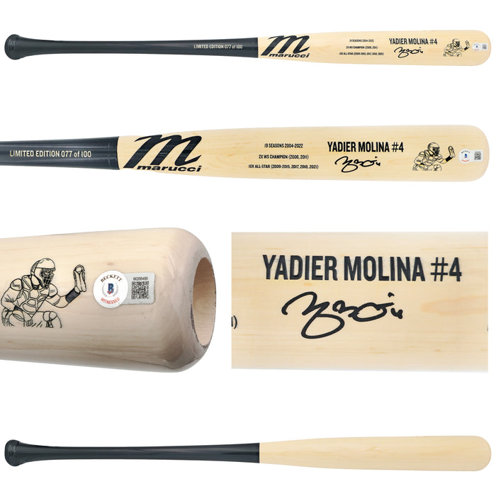 Yadier Molina Autographed Black & Blonde Marucci Baseball Bat St. Louis Cardinals #/100 Beckett BAS Witness