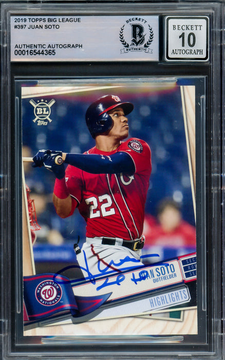 Juan Soto Autographed 2019 Topps Big League Card #397 New York Yankees Auto Grade Gem Mint 10 Beckett BAS #16544365