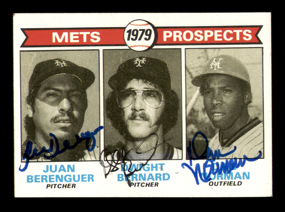 Juan Berenguer, Dwight Bernard & Dan Norman Autographed 1979 Topps Rookie Card #721 New York Mets
