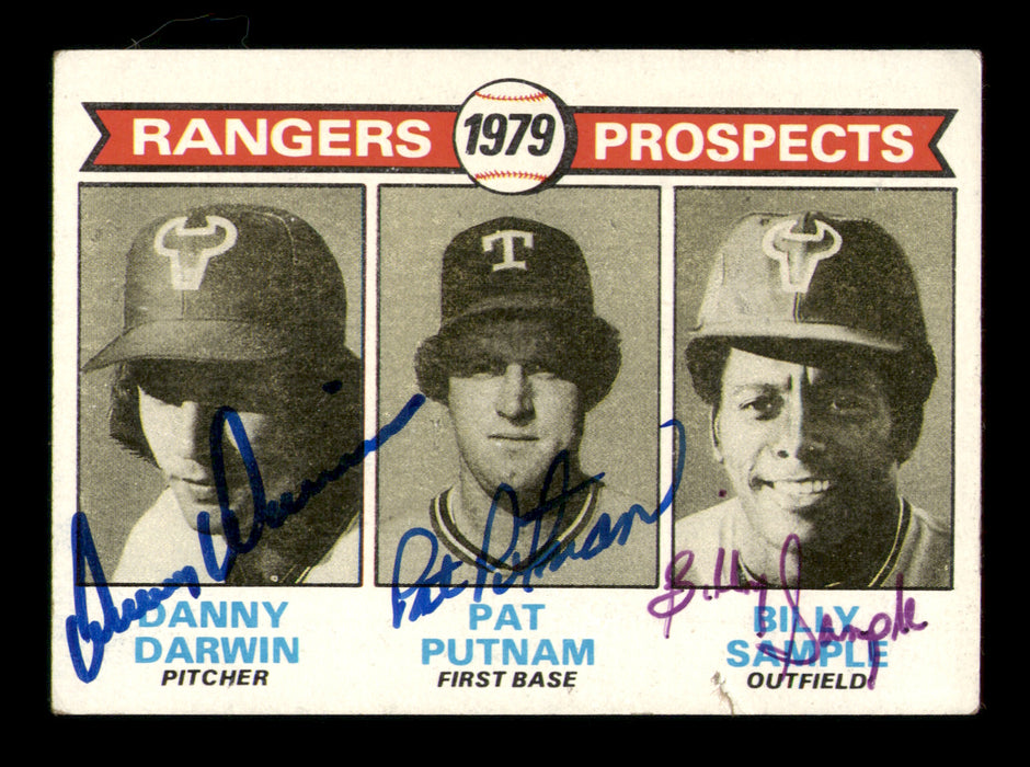 Billy Sample, Pat Putnam & Danny Darwin Autographed 1979 Topps Rookie Card #713 Texas Rangers