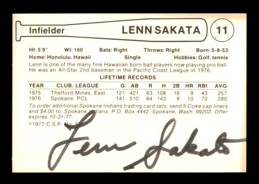 Lenn Sakata Autographed 1977 Cramer Rookie Card #83 Spokane Indians