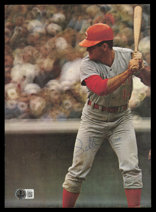 Pete Rose Autographed 8.5x11.5 Magazine Page Photo Cincinnati Reds Beckett BAS QR #BM37312