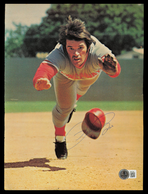 Pete Rose Autographed 8.5x11.5 Magazine Page Photo Cincinnati Reds Beckett BAS QR #BM37308