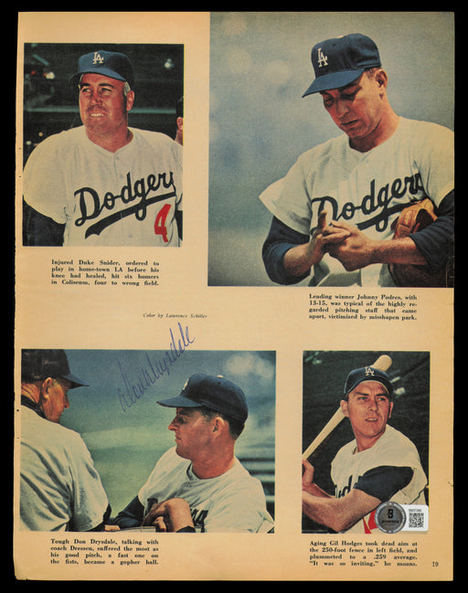 Don Drysdale Autographed 8.5x11.5 Magazine Page Photo Los Angeles Dodgers Beckett BAS QR #BM37266