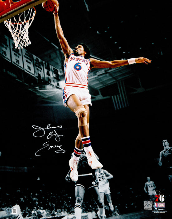 Julius "Dr. J" Erving Autographed 16x20 Photo Philadelphia 76ers Beckett BAS Witness